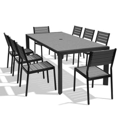 Rectangular Aluminum Outdoor Dining Table with Umbrella Hole and Stackable Chairs Set