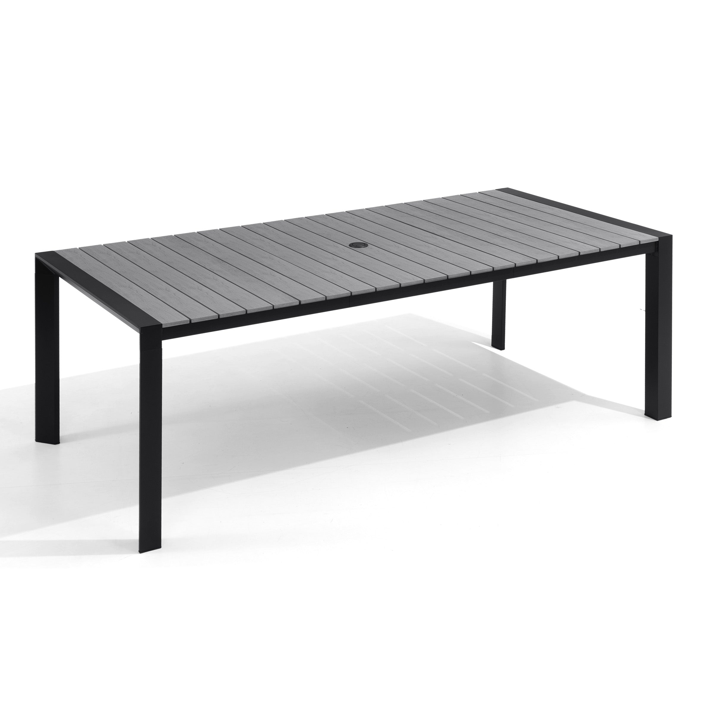 Pellebant 83 in. Outdoor Patio Dining Table with Umbrella Hole, Rust-Free Aluminum Frame and Weather-Resistant Wood-Like Top