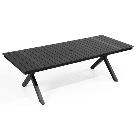 Pellebant Outdoor Aluminum Patio Dining Table for 6-12 with Umbrella Hole Waterproof Wood-Like Tabletop
