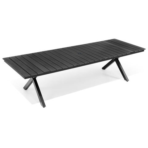 Pellebant Outdoor Aluminum Patio Dining Table for 6-12 with Umbrella Hole Waterproof Wood-Like Tabletop