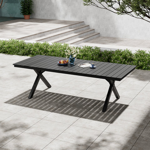 Pellebant Outdoor Aluminum Patio Dining Table for 6-12 with Umbrella Hole Waterproof Wood-Like Tabletop