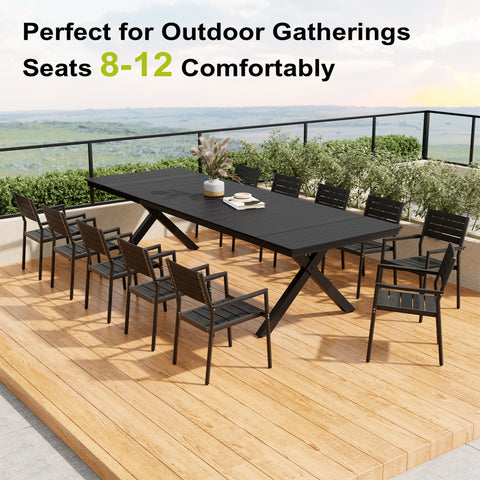 Pellebant 118 in. Outdoor Aluminum Patio Dining Table for 6-12 with Umbrella Hole Waterproof Wood-Like Tabletop