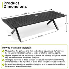 118 in. Aluminum Outdoor Patio Dining Table with Umbrella Hole