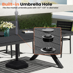 Rectangular Aluminum Outdoor Dining Table with Umbrella Hole and Stackable Chairs Set