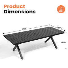 X-Leg Aluminum Outdoor Patio Dining Table with Umbrella Hole