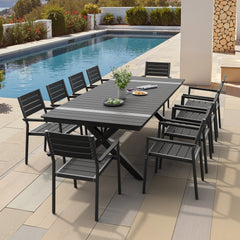 Rectangular Aluminum Outdoor Dining Table with Umbrella Hole and Stackable Chairs Set