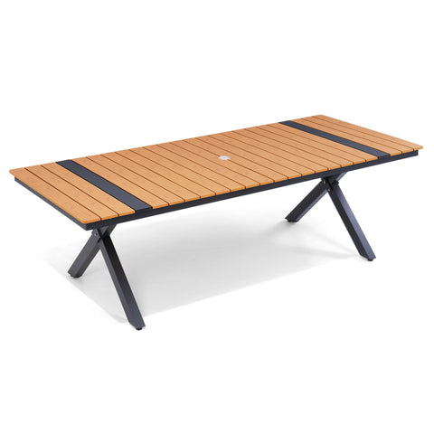 Pellebant Outdoor Aluminum Patio Dining Table for 6-12 with Umbrella Hole Waterproof Wood-Like Tabletop