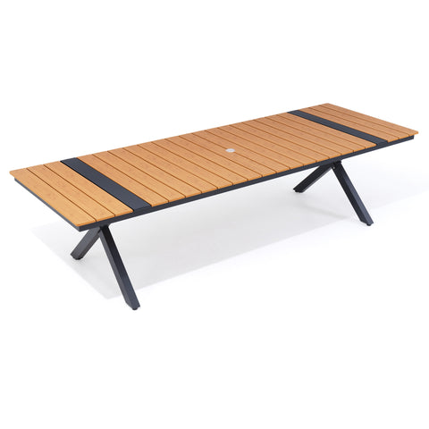 Pellebant Outdoor Aluminum Patio Dining Table for 6-12 with Umbrella Hole Waterproof Wood-Like Tabletop