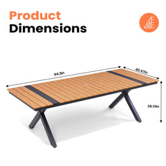X-Leg Aluminum Outdoor Patio Dining Table with Umbrella Hole