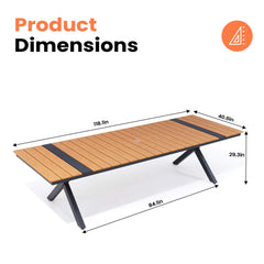 X-Leg Aluminum Outdoor Patio Dining Table with Umbrella Hole