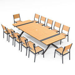 Rectangular Aluminum Outdoor Dining Table with Umbrella Hole and Stackable Chairs Set