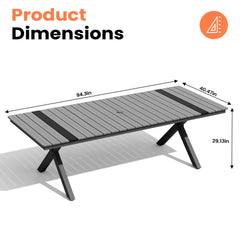 X-Leg Aluminum Outdoor Patio Dining Table with Umbrella Hole
