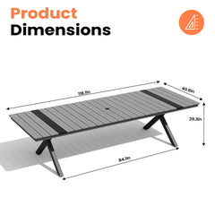 X-Leg Aluminum Outdoor Patio Dining Table with Umbrella Hole