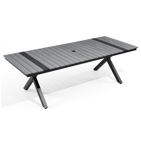 Pellebant Outdoor Aluminum Patio Dining Table for 6-12 with Umbrella Hole Waterproof Wood-Like Tabletop