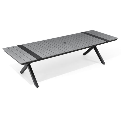 Pellebant Outdoor Aluminum Patio Dining Table for 6-12 with Umbrella Hole Waterproof Wood-Like Tabletop