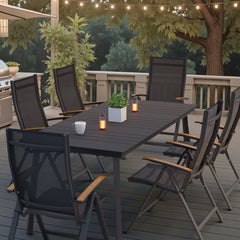 Pellebant Outdoor Rectangle Patio Dining Table with Umbrella Hole