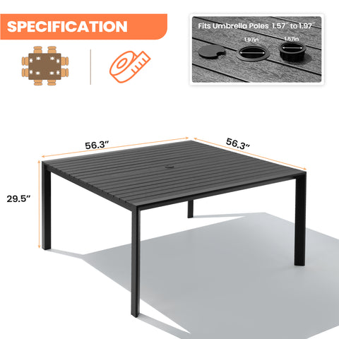 56 x 56 in. Square Aluminum Outdoor Patio Dining Table with Umbrella Hole