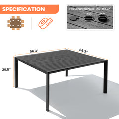 56 x 56 in. Square Aluminum Outdoor Patio Dining Table with Umbrella Hole