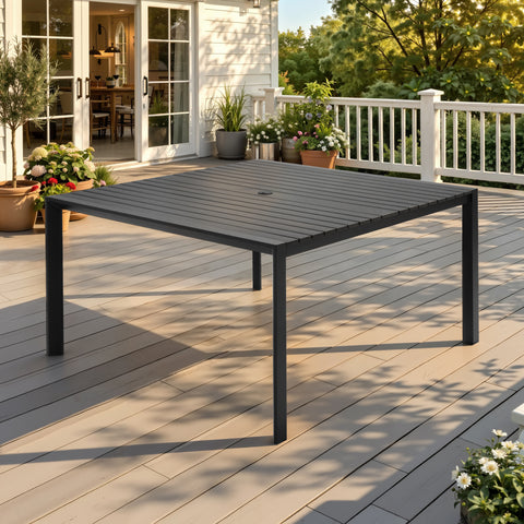 56 x 56 in. Square Aluminum Outdoor Patio Dining Table with Umbrella Hole