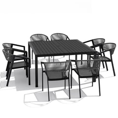 Aluminum Outdoor Dining Set with Umbrella Hole and Polywood Chairs