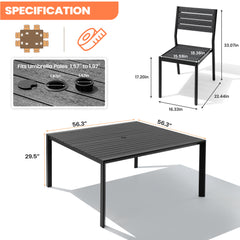 Aluminum Outdoor Dining Set with Umbrella Hole and Polywood Chairs