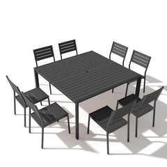 Aluminum Outdoor Dining Set with Umbrella Hole and Polywood Chairs