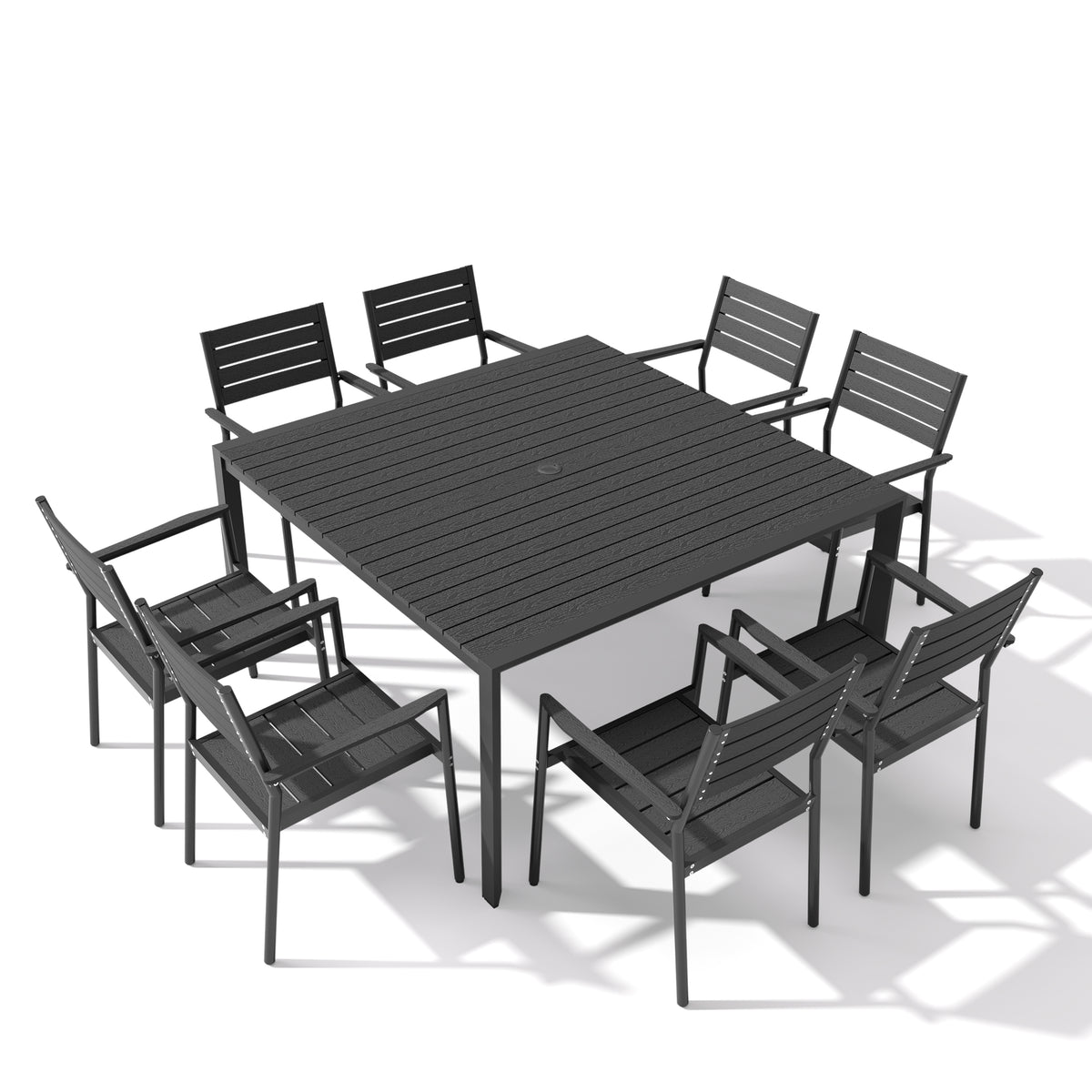 Aluminum Outdoor Dining Set with Umbrella Hole and Polywood Chairs