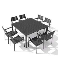 Aluminum Outdoor Dining Set with Umbrella Hole and Polywood Chairs