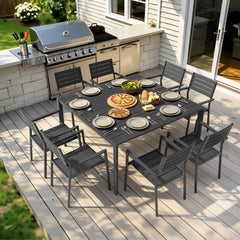 Aluminum Outdoor Dining Set with Umbrella Hole and Polywood Chairs