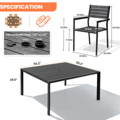 Aluminum Outdoor Dining Set with Umbrella Hole and Polywood Chairs