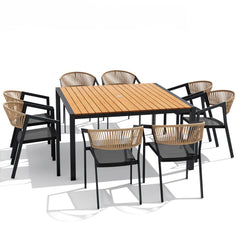 Aluminum Outdoor Dining Set with Umbrella Hole and Polywood Chairs