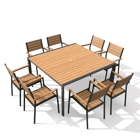 Aluminum Outdoor Dining Set with Umbrella Hole and Polywood Chairs