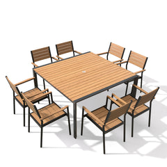 Aluminum Outdoor Dining Set with Umbrella Hole and Polywood Chairs