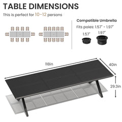 Aluminum Outdoor Dining Table with Umbrella Hole