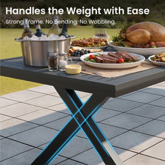 Aluminum 10-12 Person Outdoor Dining Set with Umbrella Hole & Folding Textilene Chairs
