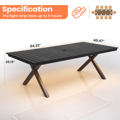 Aluminum Outdoor Dining Table with Light & Umbrella Hole