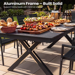 Aluminum Outdoor Dining Table with Light & Umbrella Hole