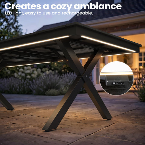 Aluminum Outdoor Dining Table with Light & Umbrella Hole