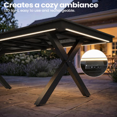 Aluminum Outdoor Dining Table with Light & Umbrella Hole