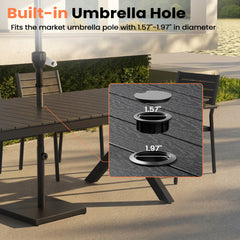 Aluminum Outdoor Dining Table with Light & Umbrella Hole