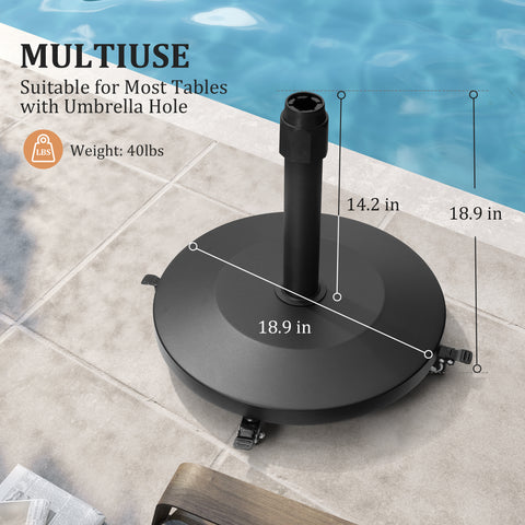 Pellebant 40 Lbs Market Umbrella Base With Wheels