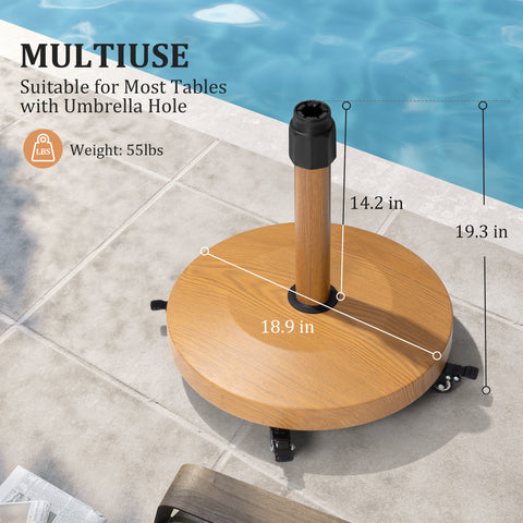 Pellebant 55 lb. Metal Cement Pouring Patio Umbrella Base with Wheels in Wood-Grain