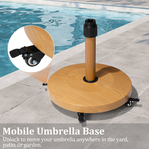 Pellebant 55 lb. Metal Cement Pouring Patio Umbrella Base with Wheels in Wood-Grain