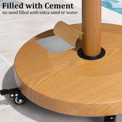 Pellebant 55 lb. Metal Cement Pouring Patio Umbrella Base with Wheels in Wood-Grain