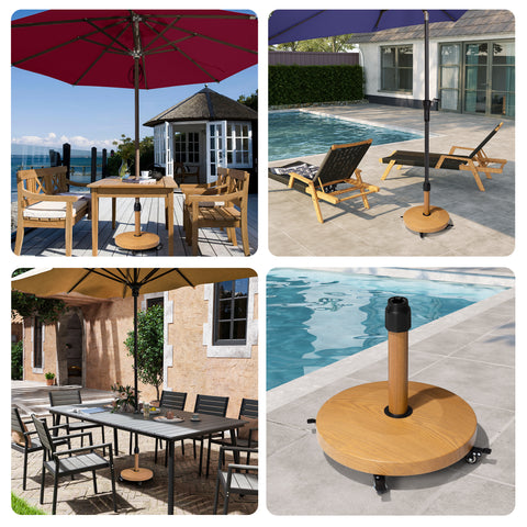 Pellebant 55 lb. Metal Cement Pouring Patio Umbrella Base with Wheels in Wood-Grain