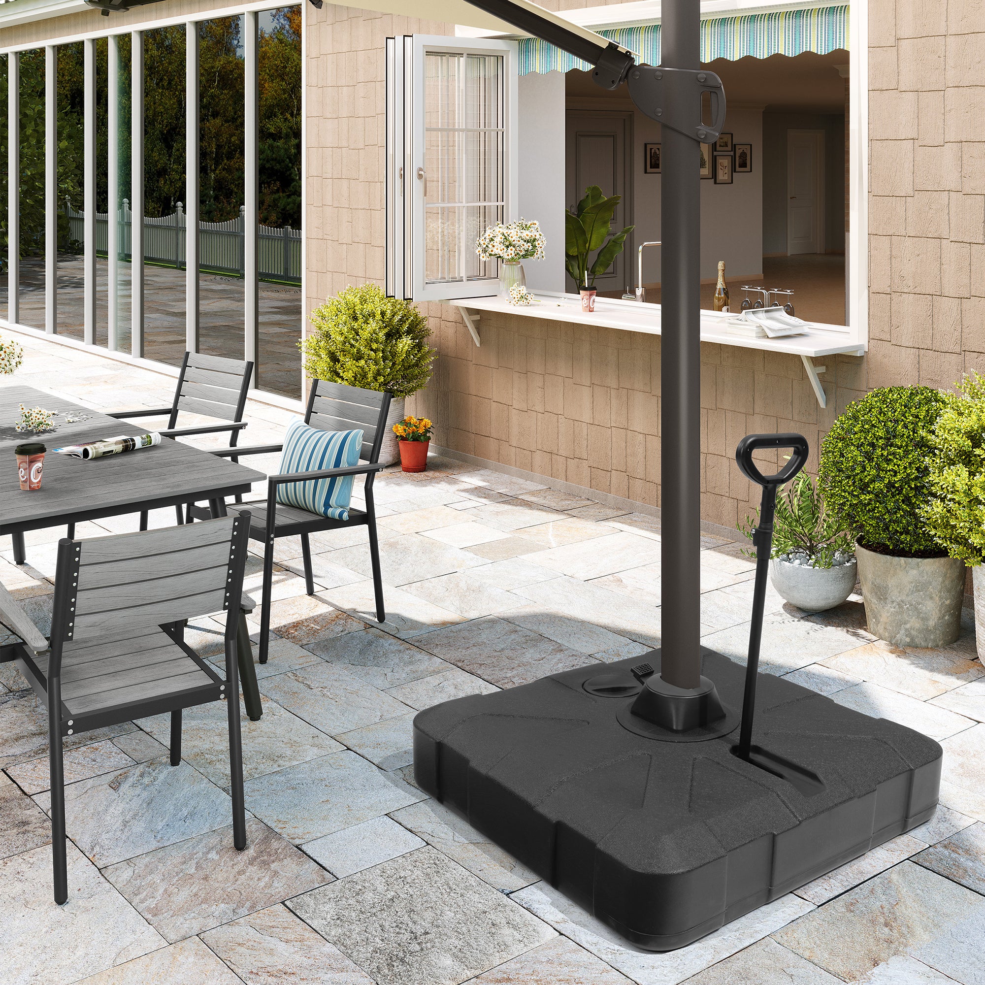 Pellebant Heavy-Duty Fillable Patio Umbrella Base Stand with Wheels for Cantilever Umbrellas