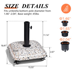 Pellebant 45lbs Heavy Duty Cobble Cement Patio Umbrella Base with Wheels