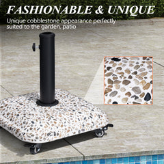 Pellebant 45lbs Heavy Duty Cobble Cement Patio Umbrella Base with Wheels