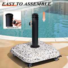 Pellebant 45lbs Heavy Duty Cobble Cement Patio Umbrella Base with Wheels