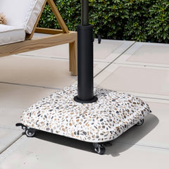 Pellebant 45lbs Heavy Duty Cobble Cement Patio Umbrella Base with Wheels